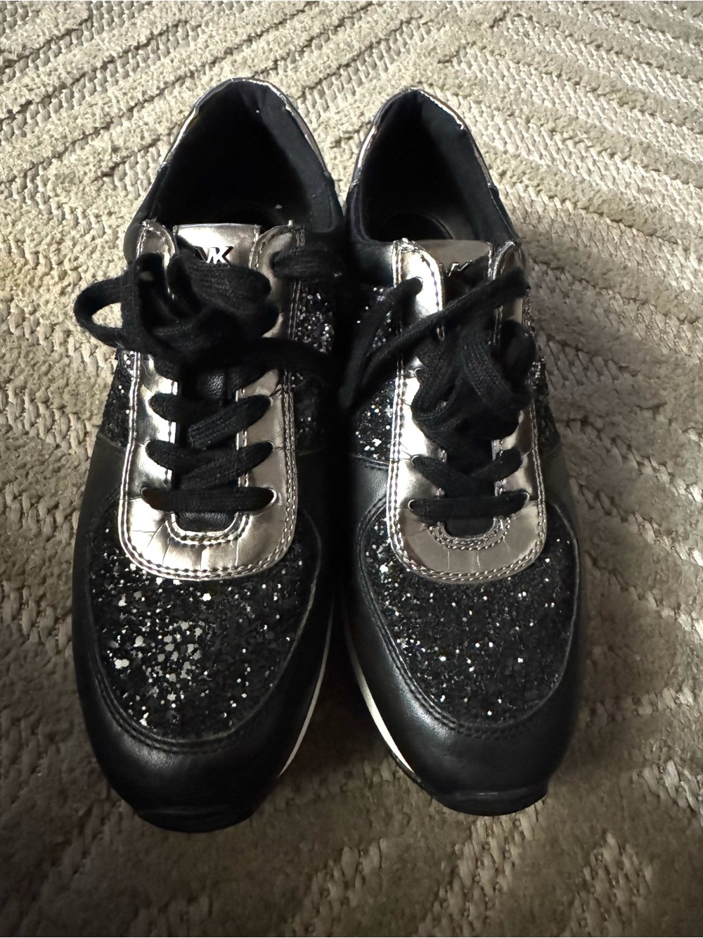 Michael Kors Black and Silver Sparkle Lace-Up Sneakers